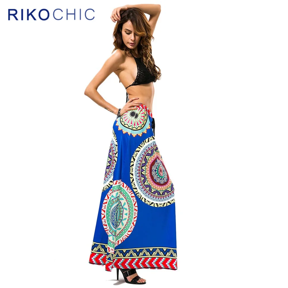 Rikochic Лето Повседневное Макси бохо-юбка Этническая Круглый Цветок dashiki печати