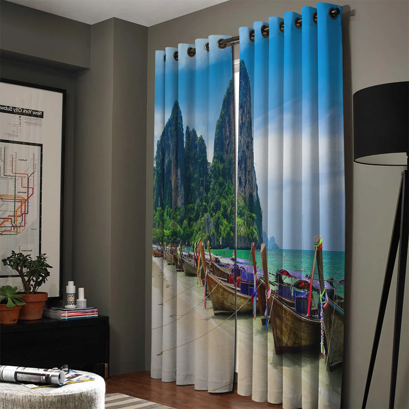 Curtains Thailand Beach Landscape Island Rock Boat Window Curtain Living Room Bedroom Home Decoration Panel Treatment | Дом и сад