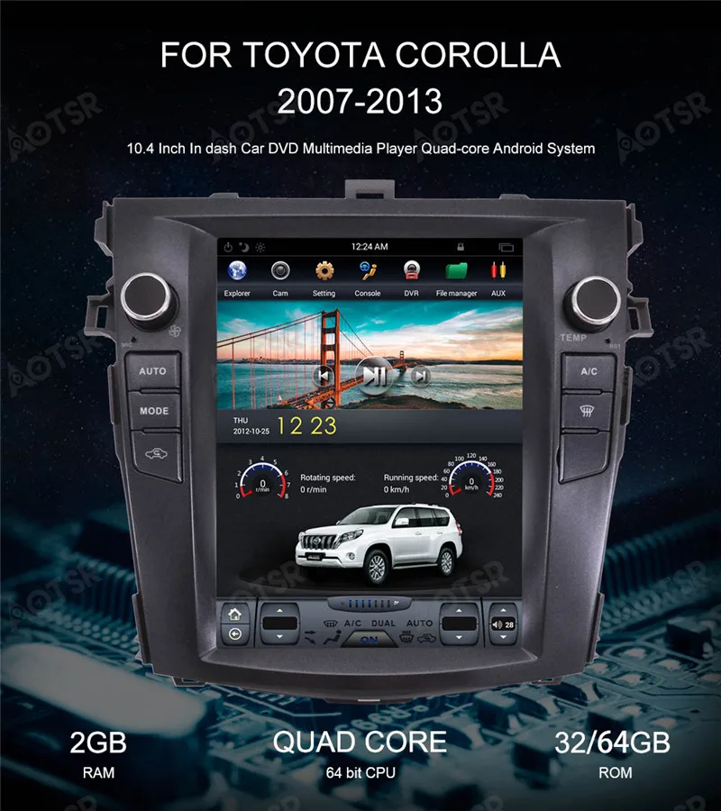Android 6,0 Tesla стиль 10,4 дюймов автомобиль без dvd-плеер gps навигация для Toyota Corolla 2007-2013 стерео блок Satnav мультимедиа