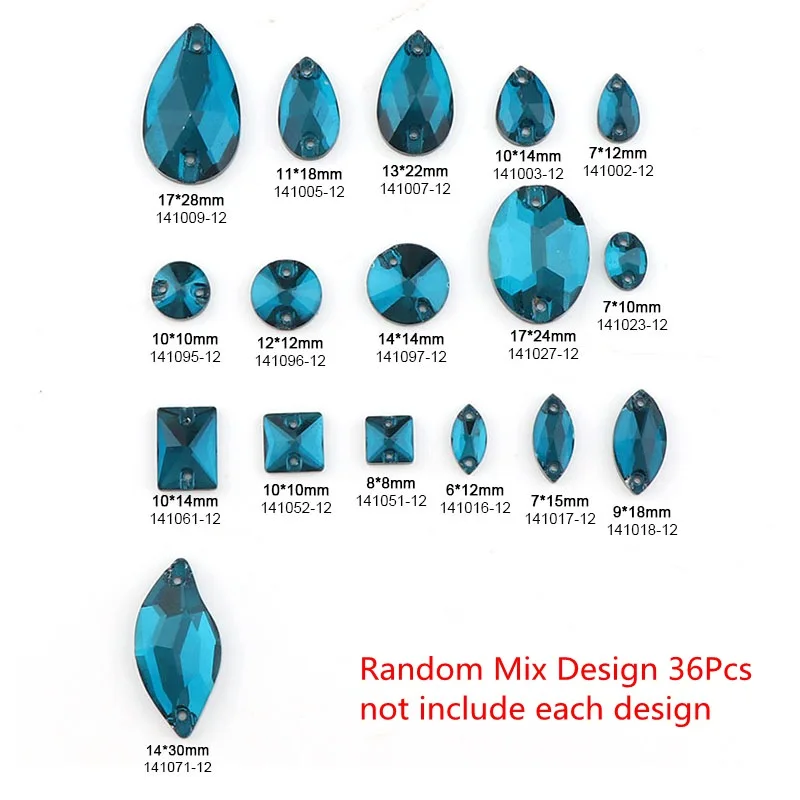 36 шт. Синий Циркон Смешанная Форма смешанный размер пришить на Стразы Flatback