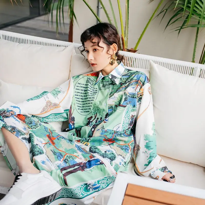 Женская новая дизайнерская одежда карта Весенняя модная уличная блузка с