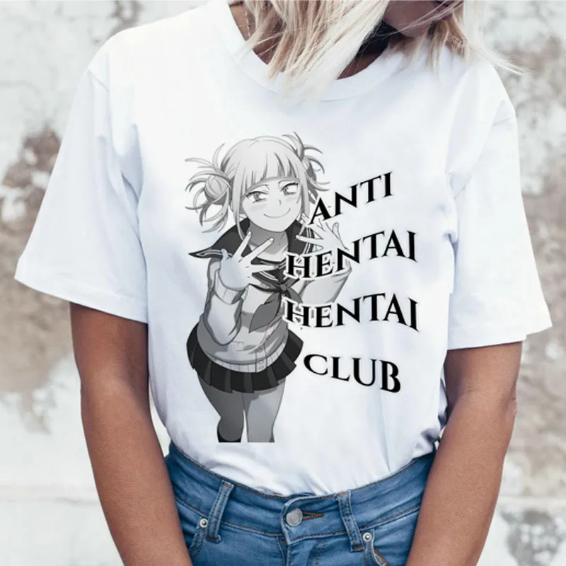 1082 Ahegao/женская футболка с героями мультфильмов, Harajuku academic, аниме, футболка, забавная, хентай, химико Тога, футболка с принтом, футболки, женская одежда - Цвет: 1082