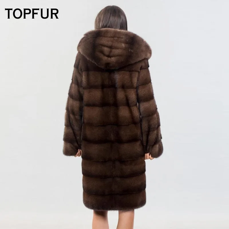 Новое поступление 2019 пальто TOPFUR из натуральной норки с большим капюшоном тонкая