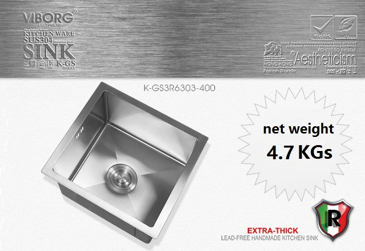 400x400x210 мм) VIBORG Делюкс ручная работа сверхтолстая 304 нержавеющая сталь подстежка одинарная чаша кухонная раковина