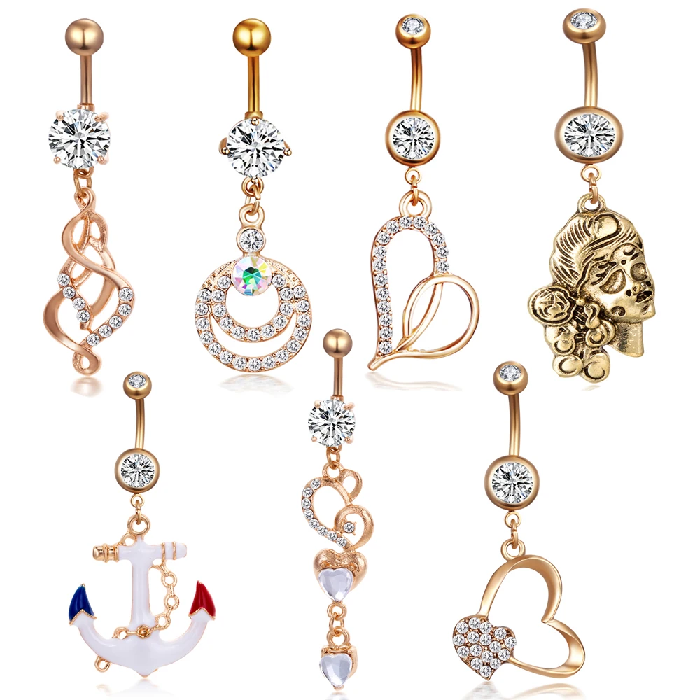 

Junlowpy Gold Body Piercings Jewelry Navel Ring Belly Buttons Rings 7 style 32pcs Percing Industrial Bijoux Bikini Girls Women