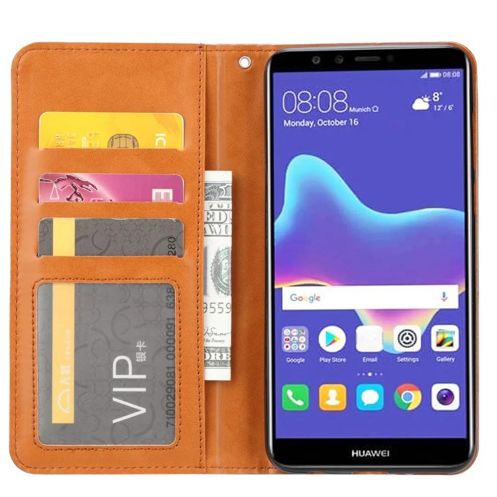 Для huawei Y 6 Y9 2018 Наслаждайтесь Honor 8 10 Чехол Флип кожаный Силиконовая задняя крышка