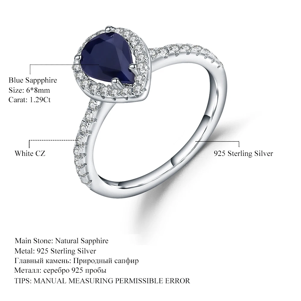 Gem's Ballet 1.29Ct натуральное синее сапфировое кольцо из драгоценных камней для женщин 925 пробы серебряные классические обручальные кольца ювелирные украшения