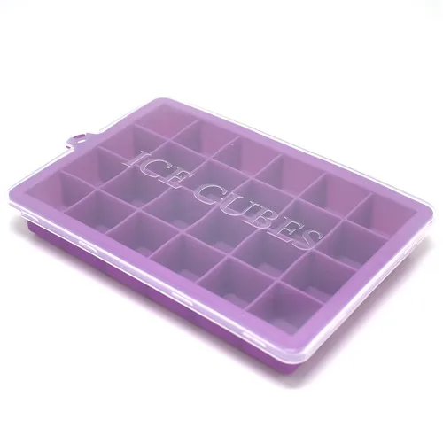 Purple With Lid 5 цветов, 24 Сетки, силиконовый кубик льда с крышкой, экологически чистый лоток для льда, кубики для льда, маленькие фрукты, форма для льда, для изготовления кубиков льда - Цвет: Purple With Lid