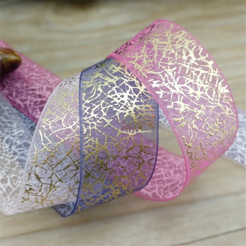 5meter/lot new 25mm hot stamping snow yarn ribbon handmade hair accessories bow material organza T-055 | Дом и сад