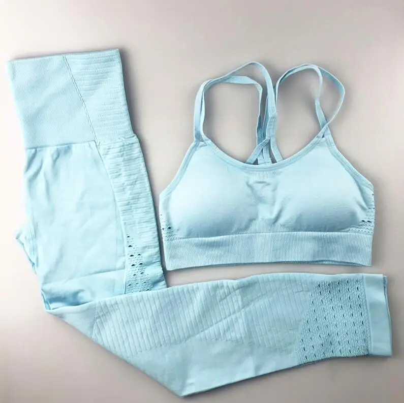 SKU1171blue 24 Цвет 2 шт./компл. спортивные костюмы Бесшовные Йога Комплект Для женщин Фитнес Костюмы Спортивная одежда для спортивного зала, леггинсы на подкладке пуш-ап спортивный бюстгальтер - Цвет: SKU1171blue