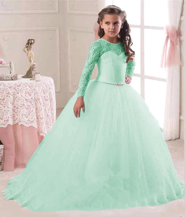 2020 Kids Dresses For Girls New Fashion Dress White Long Sleeves Lace Princess Children Baby Girl Clothes | Детская одежда и обувь