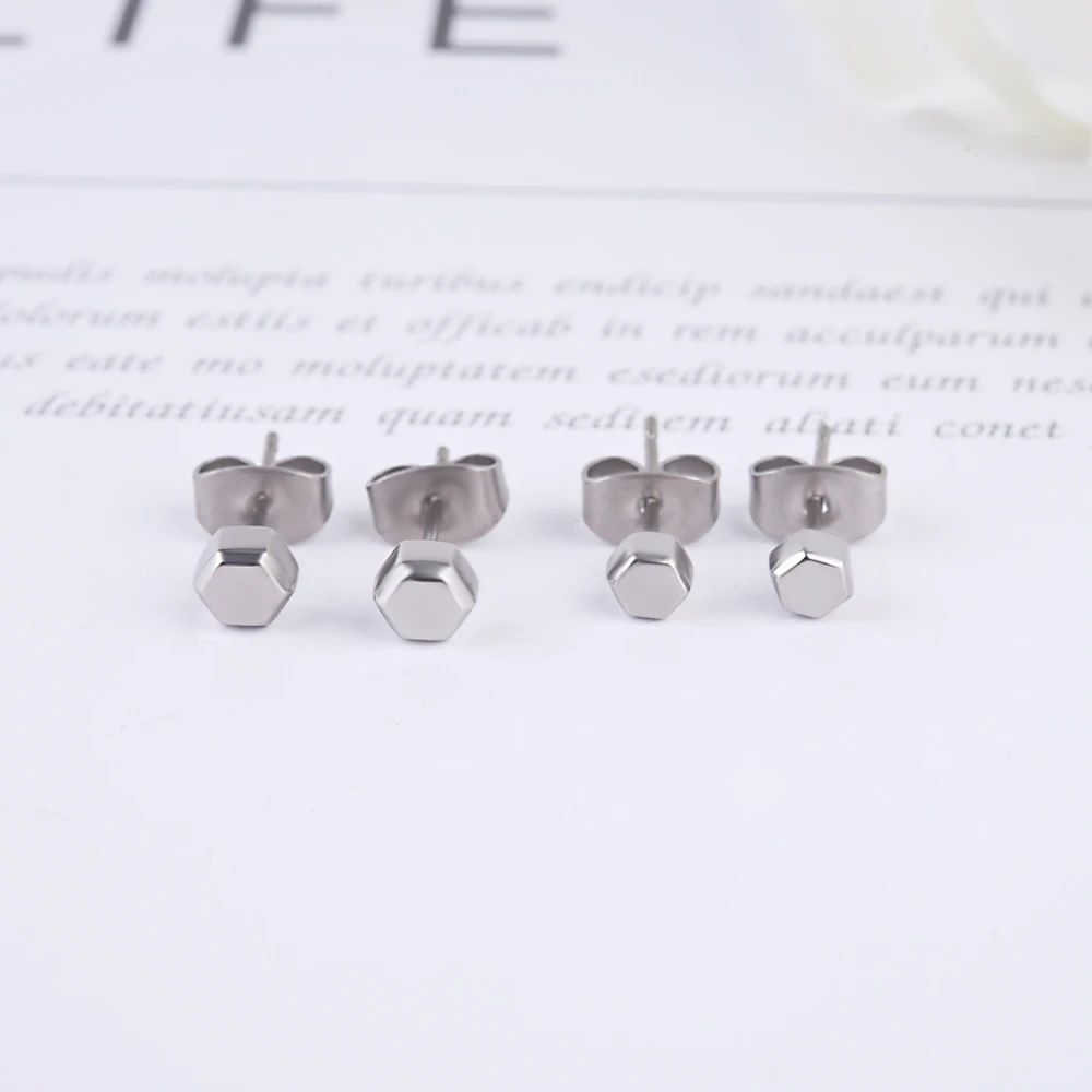 New Tiny Hexagons Design Pure Titanium Stud Earrings For Wen Women Girls Boys Christmas Gift Anti-allergic Ear Jewelry | Украшения и