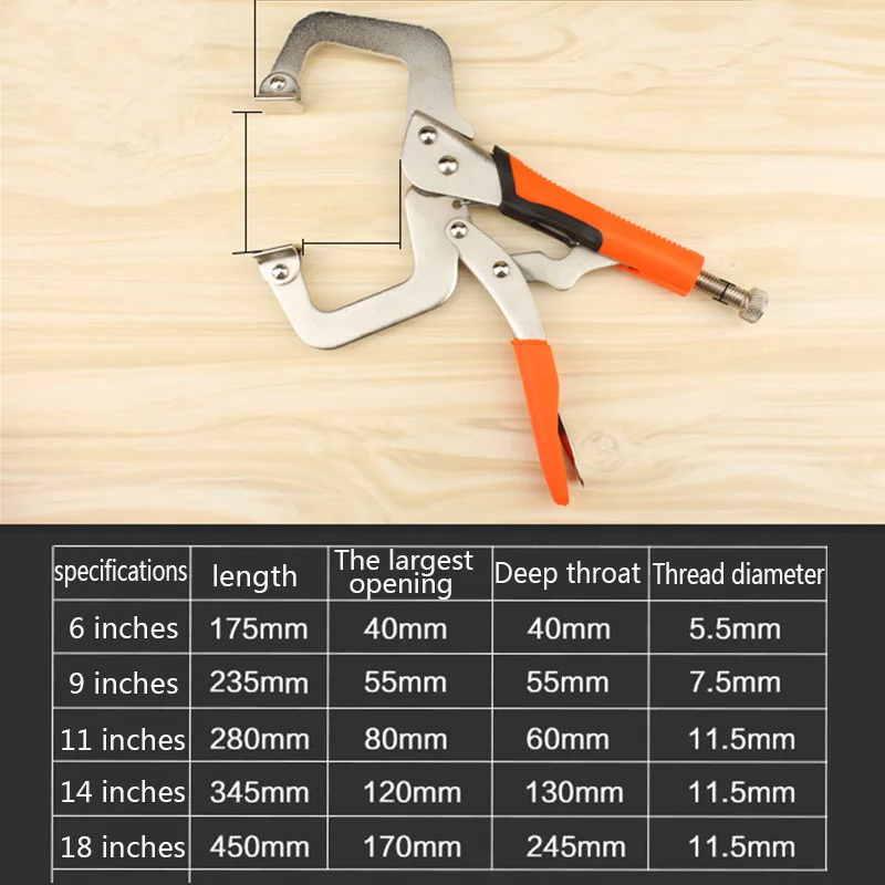 

6/9/11/14/18 Inches Alloy Steel C Clamp Vise Grip Locking Welding Quick Pliers Multi Pincers Tongs Forceps Wood Tenon Fixed Clam