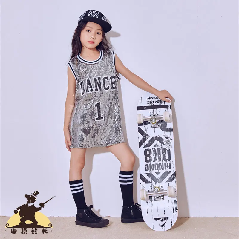 New Children's Jazz Dance Modern Costumes Girls Sequins Hip Hop Embroidery Vest Street Performance |