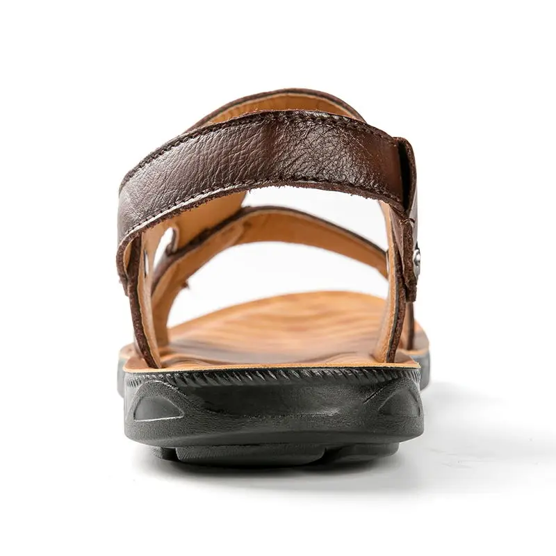 

2020 LAISUMK Men Genuine Leather Sandals Fashion Breathable Male Leather Sandal Summer Men Beach Shoes Beach Sandals Slippers