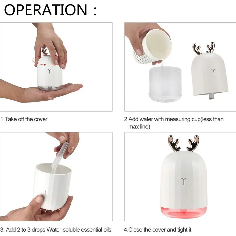 220ml Aroma essential oil diffuser USB ultrasonic Cartoon Air Humidifier Rabbit Shape 7Color Changing LED Lights for Home Office | Бытовая