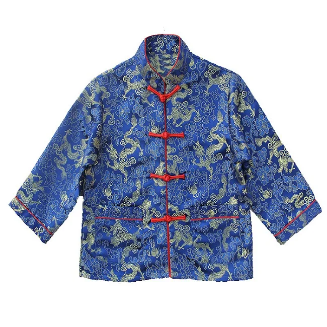 blue Китайское весеннее праздничное Детское пальто Одежда для мальчиков вечерние костюмы с драконом куртки для маленьких мальчиков детская верхняя одежда китайское платье - Цвет: blue