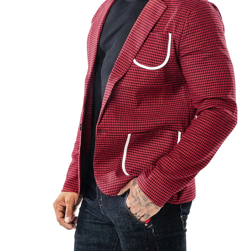 Мужской костюм в клетку с отворотом синий жениха для свадьбы выпускного вечера