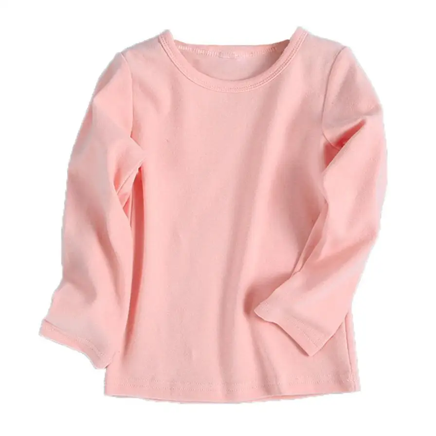 Pink Коллекция года, осенне-зимняя хлопковая детская футболка ярких цветов с длинными рукавами для маленьких мальчиков и девочек детские пуловеры, футболки для девочек и мальчиков - Цвет: Pink