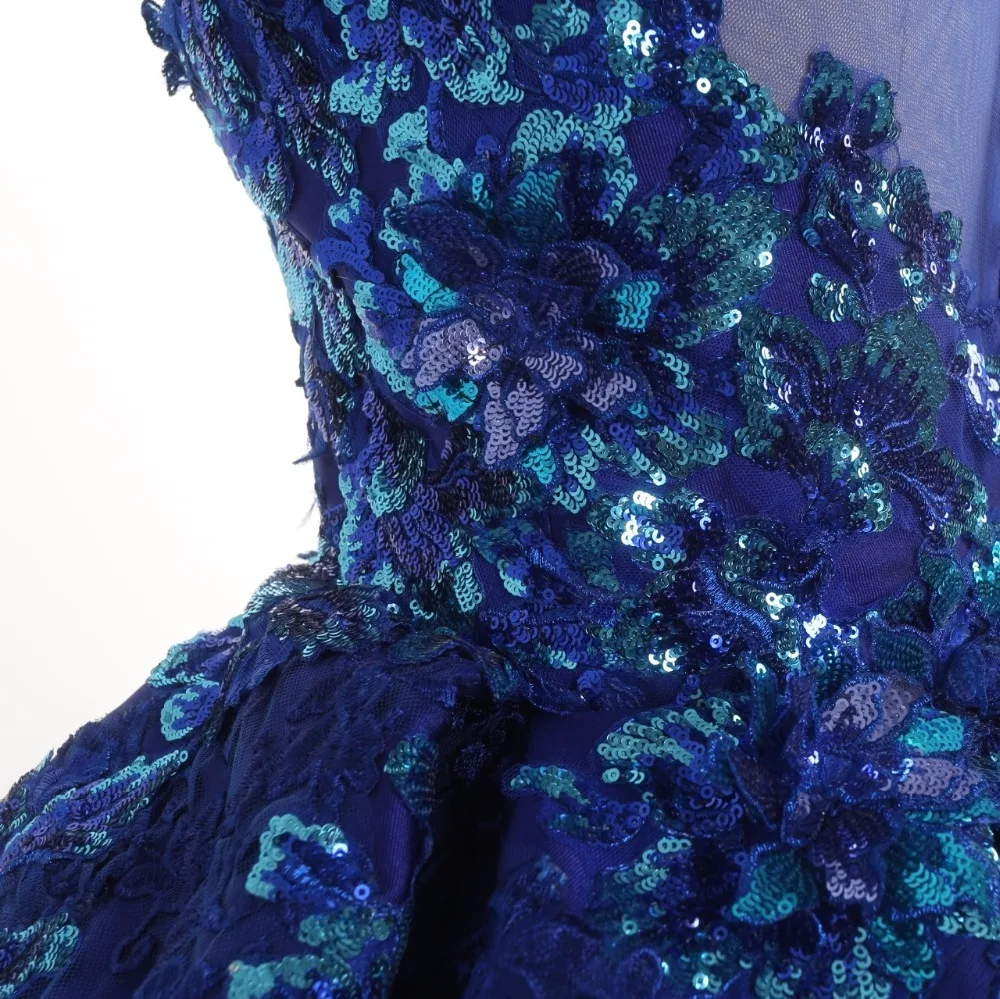 

Real photo New Royal blue butterfly Sequined Wedding dresses with Boat neck fast shipping