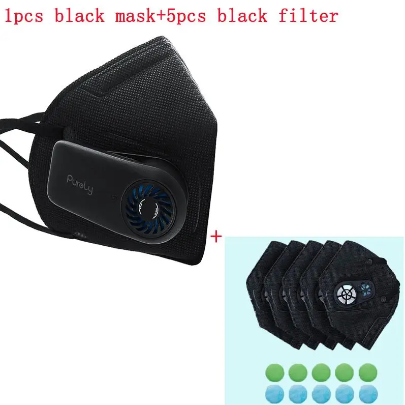 black with filter Xiaomi чисто анти-загрязнения воздуха маска FreshVersion PM2.5 дышащий перезаряжаемый фильтр с вентилятором Спорт Мужчины Женщины Черный Белый - Цвет: black with filter