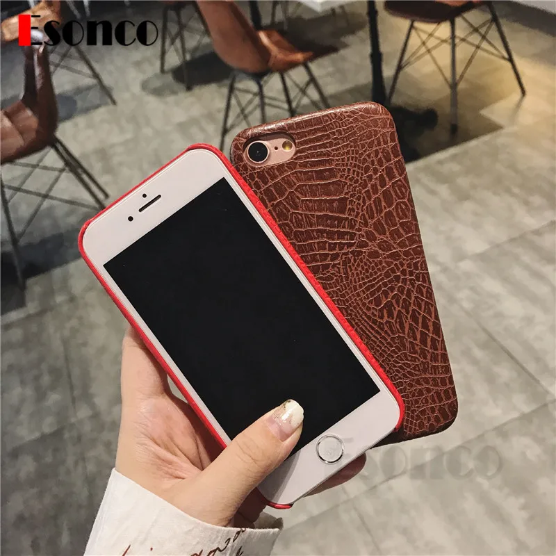 Крокодил зернистой кожи Мягкий чехол для iPhone X 7 8 6 6S Plus телефона винтажная Обложка