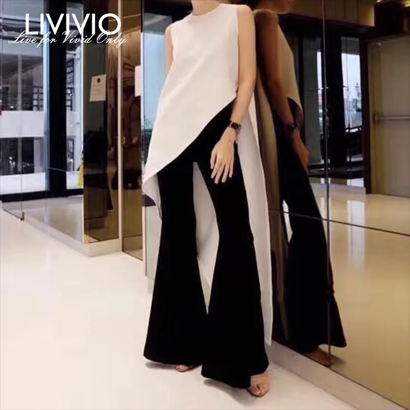 [LIVIVIO] шифоновая рубашка для женщин без рукавов Асимметричные Большие размеры рубашки ласточкин хвост Женская Летняя мода OL одежда