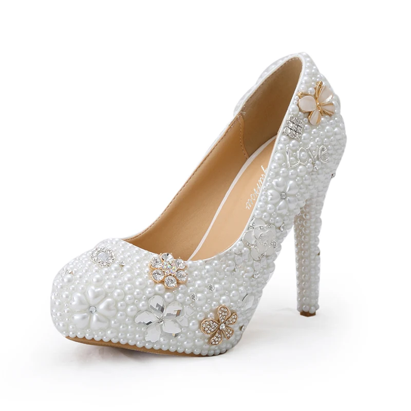 Роскошные свадебные туфли ручной работы белые классические|pearl wedding shoe|wedding shoes