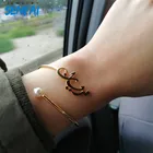 Женский Золотой жемчужный браслет Senfai с именем под арабское имя, персональная табличка из нержавеющей стали, браслет на запястье, ювелирное изделие, подарок на день матери