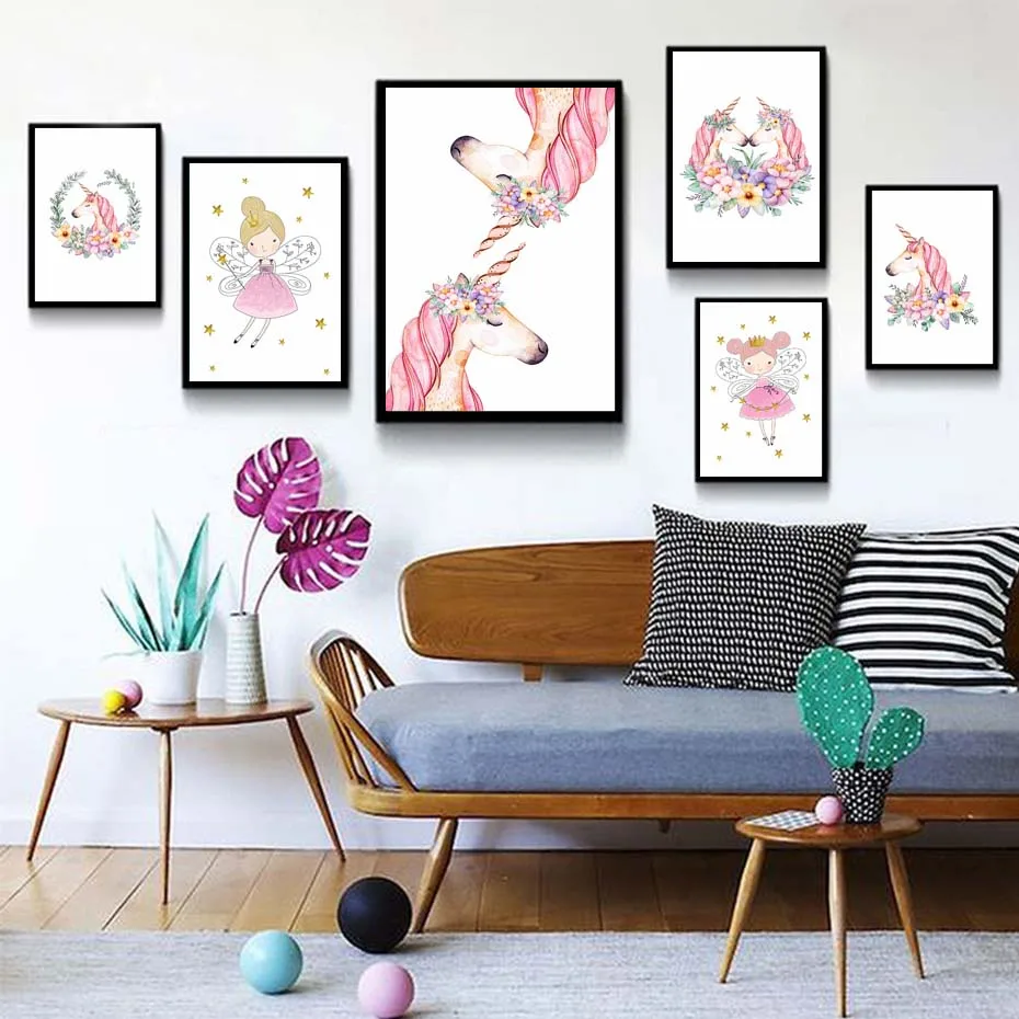 

Waterproof Spray Cartoon Girl Horse Canvas Painting Cute Animal Art Posters And Prints Nursery Wall Pictures For Bedroom noframe