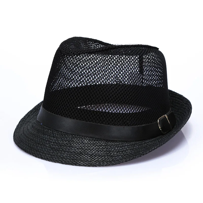 Шляпа шляпы шляпа мужская fedora шляпа черная мужские летние пляжные шляпа белье дышащая мужская соломенная шляпа мужская шляпа Федора fedora Панамы - Цвет: black