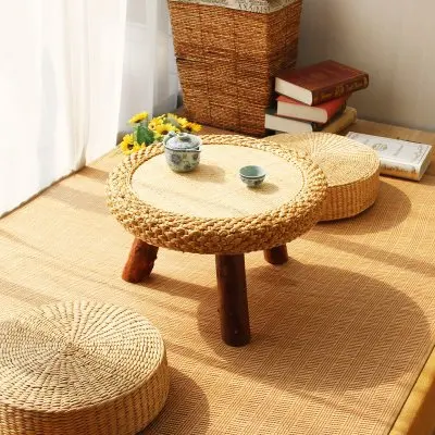 1 Table 2 cushion A Asia Japanese Antique Rattan Round Table Traditional Asian Furniture for balcony Living Room Low Floor Coffee Table Wooden - Цвет: 1 Table 2 cushion A