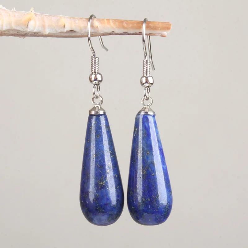 lapis lazuli 29X10 мм капли воды прозрачный кварц Лазурит Фиолетовый Кристалл Опал тигровый глаз камень Висячие серьги 1 пара - Окраска металла: lapis lazuli