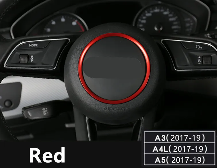 A Red Украшение рулевого колеса автомобиля кольцо наклейка для Audi A3 A4 Q3 Q5 A5 A6 A1 логотип для автомобильного стайлинга Наклейки интерьерные аксессуары - Название цвета: A Red