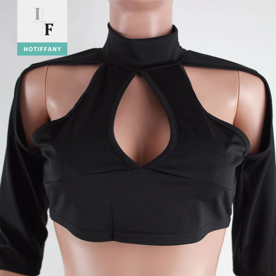 HOTIFFANY 2 Piece Set Women Skirt Suits 2018 Summer Black Sexy T Shirts Tops Femme Three Quarter Bodycon Solid Skirts Hollow Out | Женская