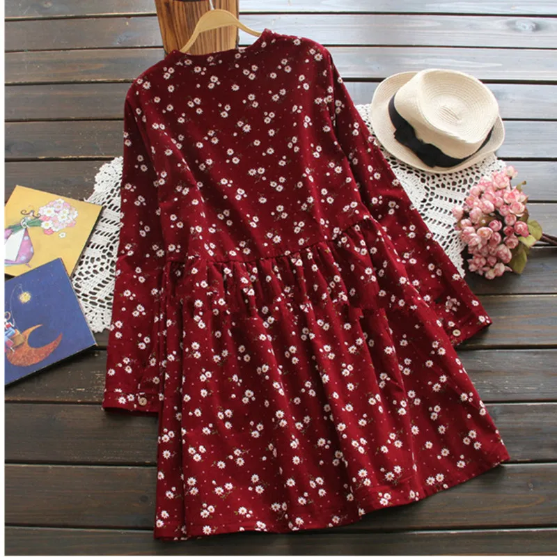 Женское вельветовое платье винтажное платье-трапеция с пуговицами спереди и