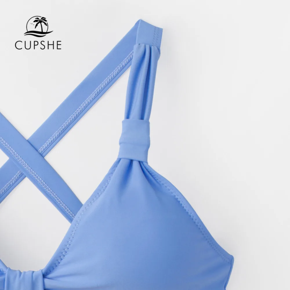 Женский купальник бикини CUPSHE однотонный с цветочным принтом и узлом пляжный