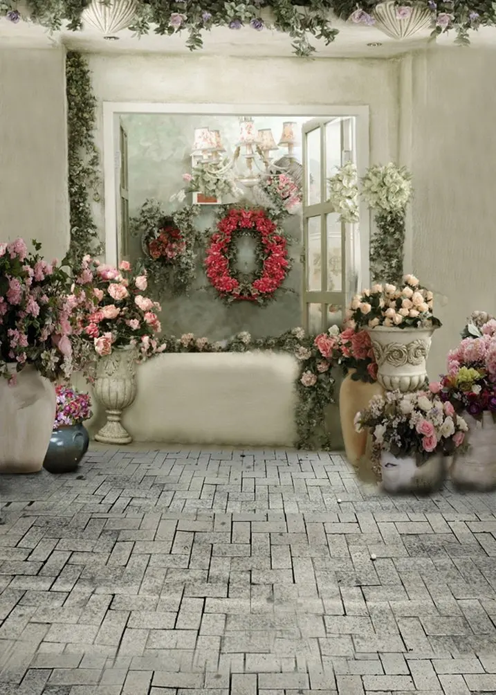 Красочные цветы окна кирпичного пола фотографии фоны реквизит для фотостудии