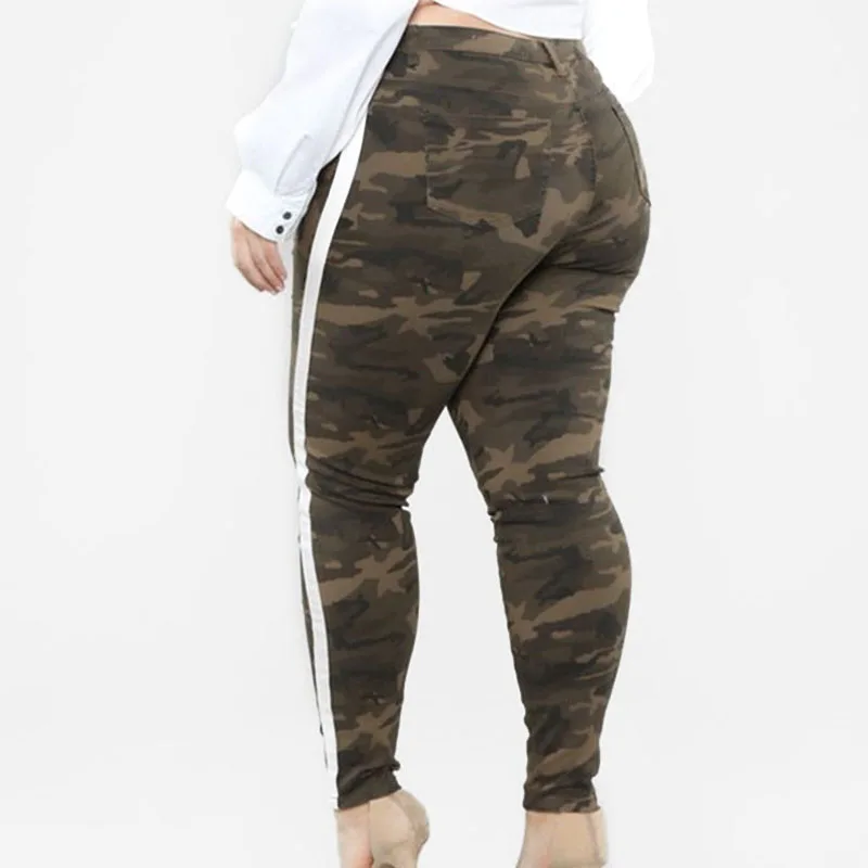 Camouflage Эластичные камуфляжные джинсы размера плюс с боковой полосой и трехмерным отверстием 5XL летние леггинсы для фитнеса - Цвет: Camouflage