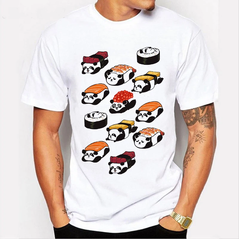 

New 2020 Sushi Panda Short Sleeve O-Neck T-shirt Funny Food Printed Men Tops Novelty Cool Tee shirt camisetas hombre L18-53