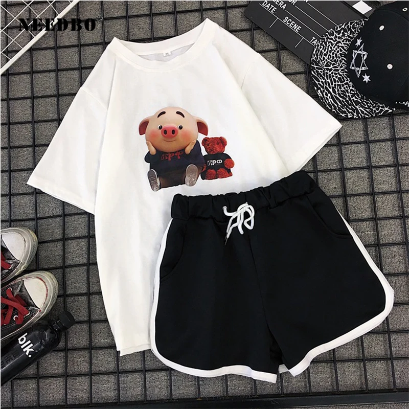 Женский спортивный костюм для бега из двух предметов футболка и шорты|Футболки| |