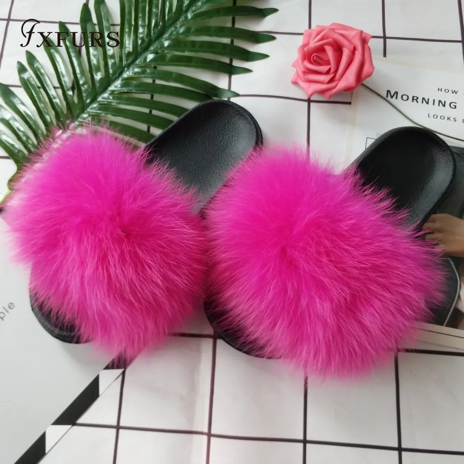 Шлепанцы FXFURS женские из натурального меха енота сланцы лисьего роскошные