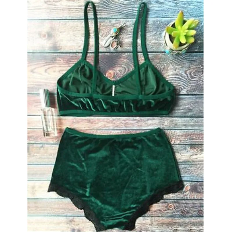Женский бархатный комплект бикини 2017 купальный костюм в стиле ретро с высокой