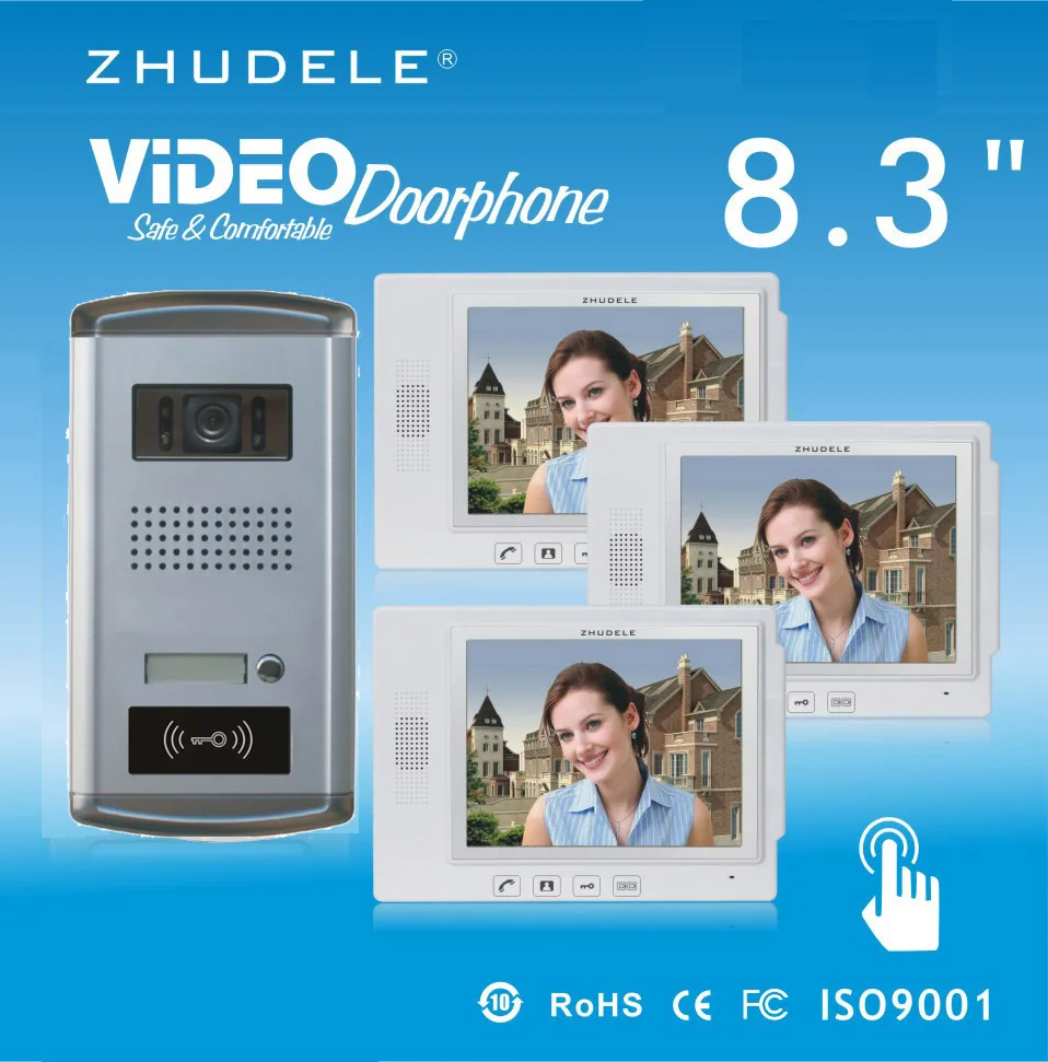 Видеодомофон ZHUDELE 1V2 система безопасности 8 3 дюйма сенсорный ключ дверной звонок
