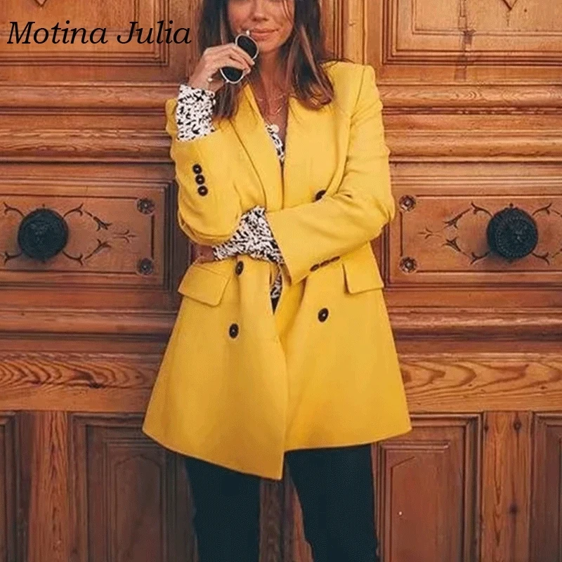 Женский двубортный Блейзер motin julissa желтый пиджак верхняя одежда 2019|Женские