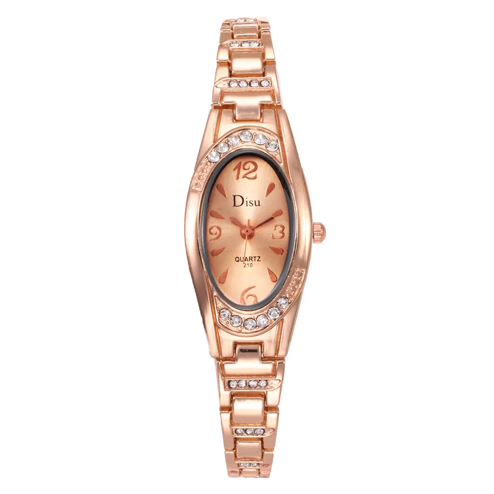 

Rose Gold High quality Ladies Watch Hot Selling Rhinestone Quartz Ladies Wrist Watches Oval Clock dial Chain Watch Montre Femme