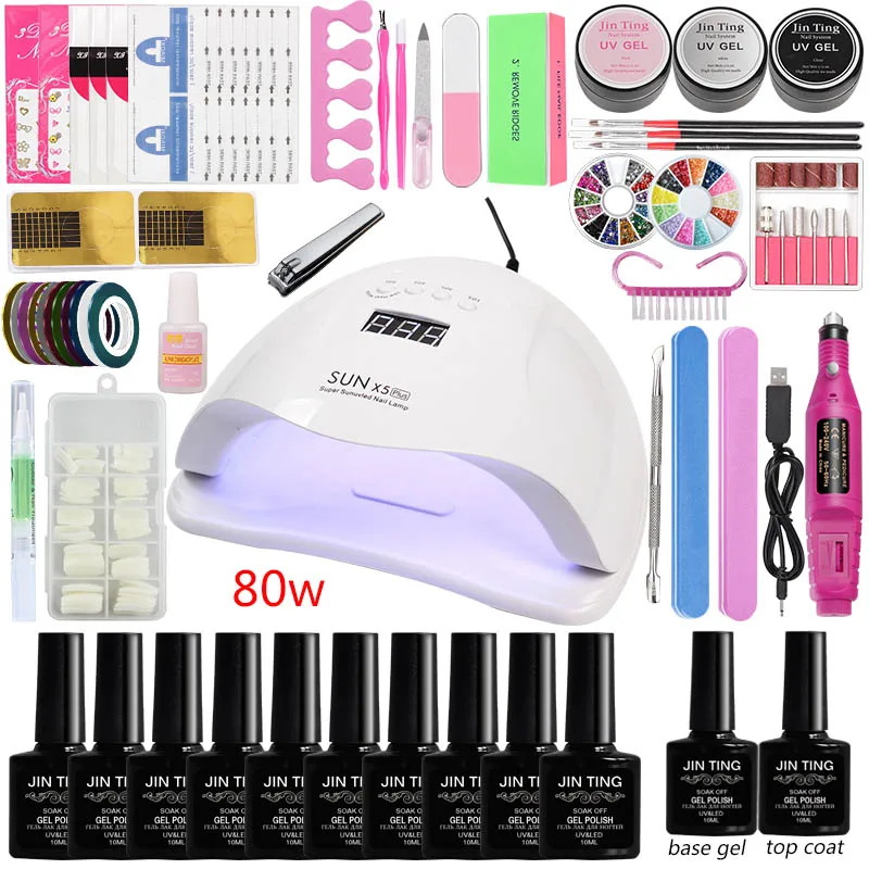 Набор для ногтей 80 Вт Светодиодная лампа Сушилка с 10 шт. гель-лака набор