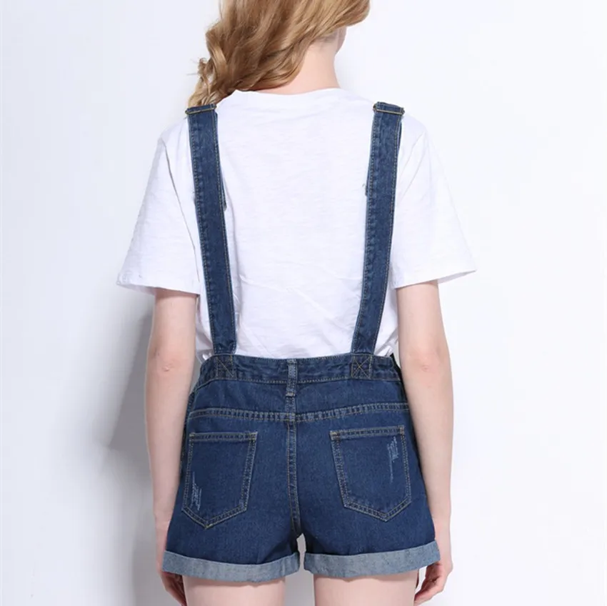 2017 женская одежда сплошной цвет тонкие манжеты потертые джинсовые комбинезоны