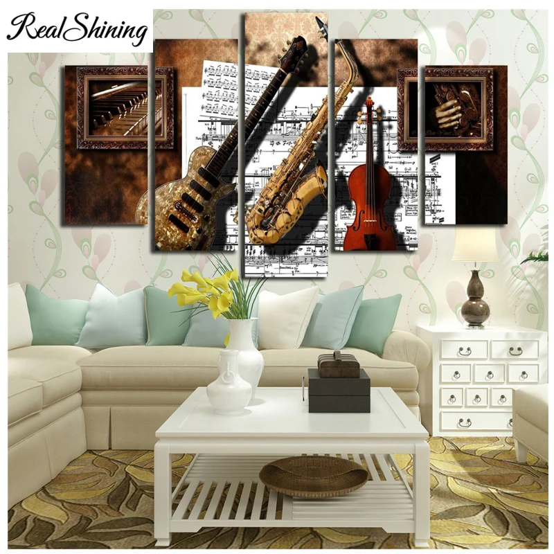 

5 pcs diamond embroidery Musical Instruments Guitar Saxophone Violin Music Score diamond painting cross stitch mosaic FS6532
