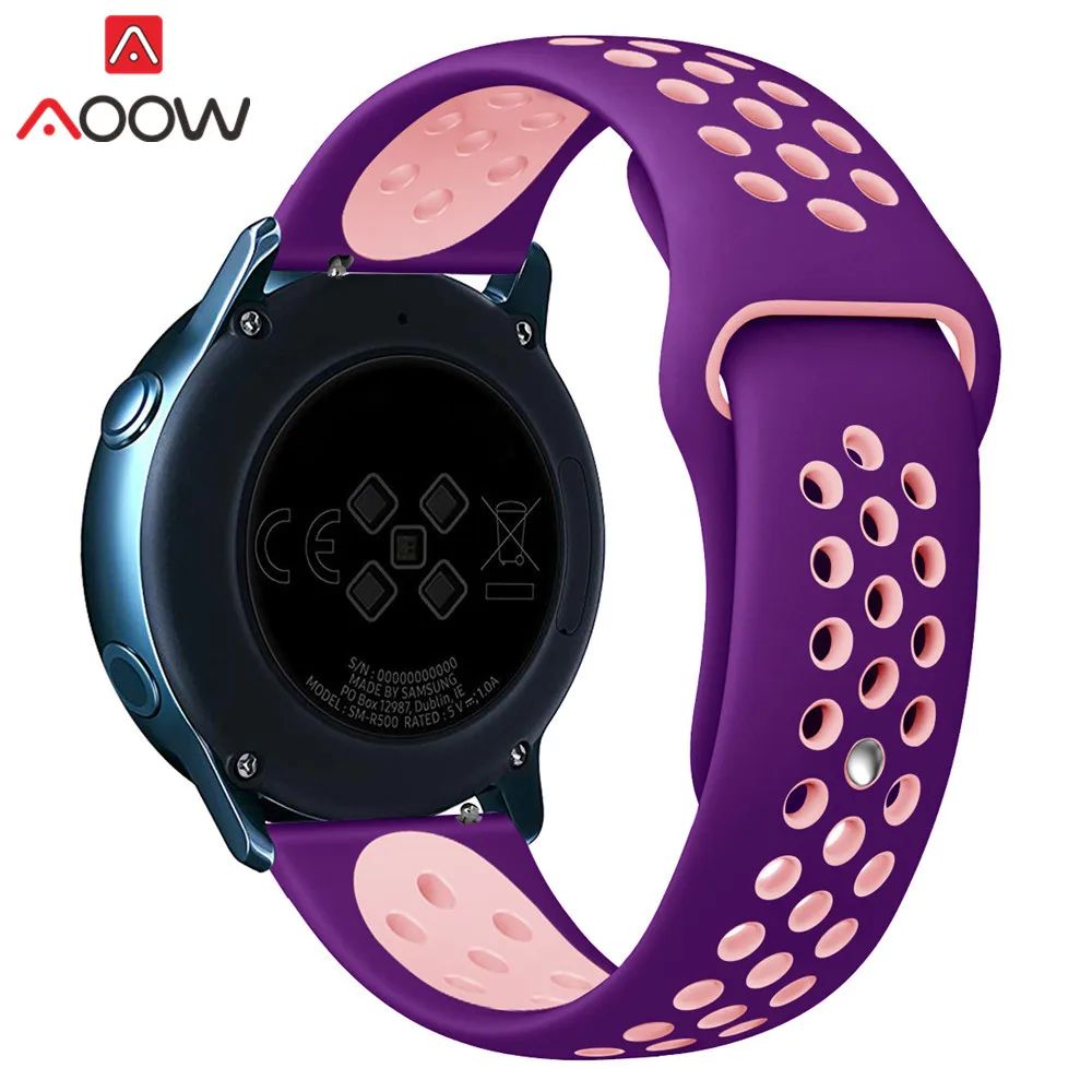 Purple Pink 20 мм силиконовый спортивный ремешок для samsung Galaxy Watch Active 42 мм gear S2 Amazfit bip Мягкий ТПУ дышащий браслет ремешок - Цвет ремешка: Purple Pink